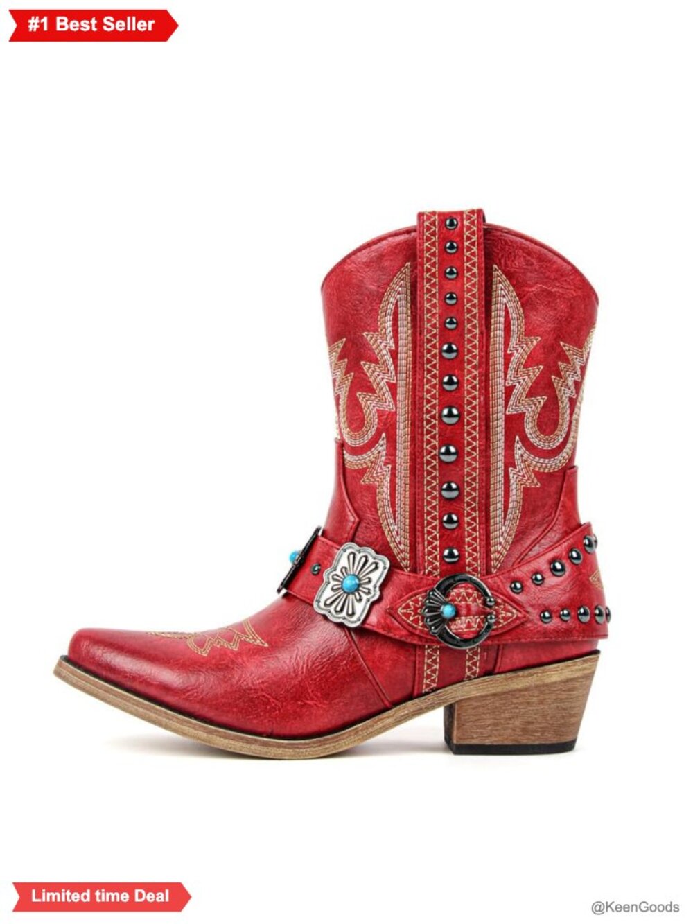 Women's Ankle Western Cowboy Boots Faux Leather Embroidered